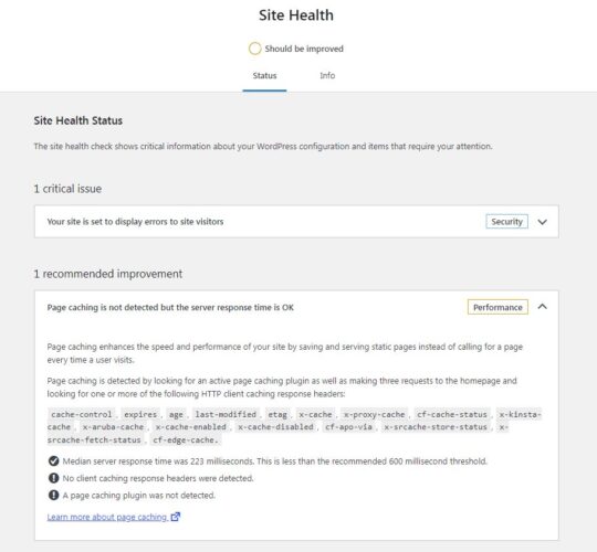 Команда производительности WordPress предложила добавить проверку постоянного объектного кэша и полностраничного кэша на страницу Site Health Команда производительности WordPress предложила добавить проверку постоянного объектного кэша и полностраничного кэша на страницу Site Health