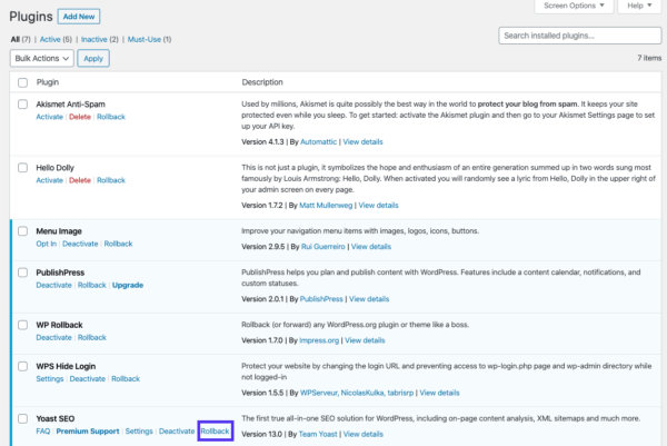 Как откатиться к прошлым версиям WordPress (для решения проблем с плагинами и темами) Как откатиться к прошлым версиям WordPress (для решения проблем с плагинами и темами)