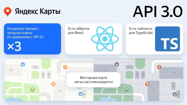 Яндекс Карты выпустили JavaScript API 3.0
Яндекс Карты выпустили JavaScript API 3.0