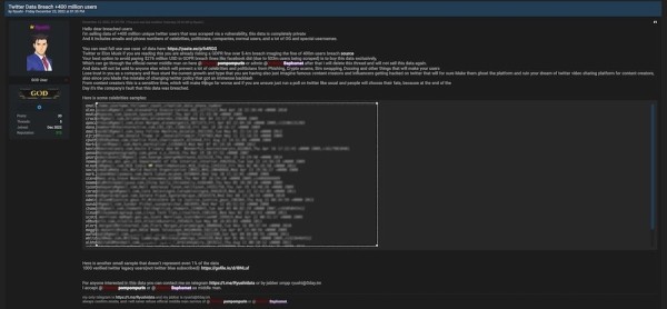 400 млн учетных записей пользователей Twitter выставлены на продажу
400 млн учетных записей пользователей Twitter выставлены на продажу