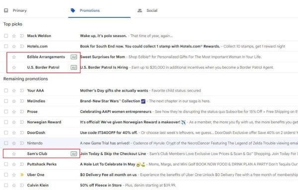 Google начал показывать рекламу между письмами в Gmail Google начал показывать рекламу между письмами в Gmail