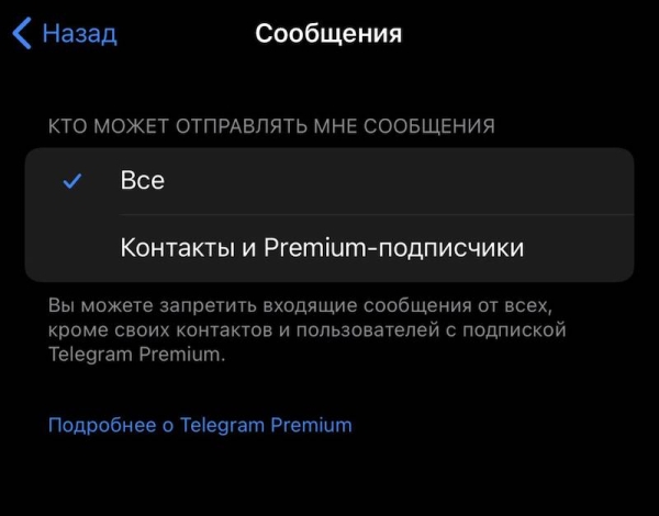 Владельцы Telegram Premium смогут ограничить получение сообщений от пользователей без подписки
Владельцы Telegram Premium смогут ограничить получение сообщений от пользователей без подписки