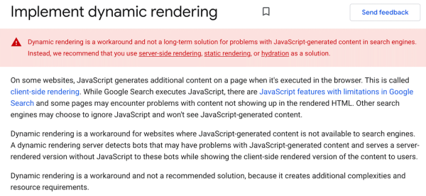 Google: динамический рендеринг – это обходной путь, а не долгосрочное решение
Google: динамический рендеринг – это обходной путь, а не долгосрочное решение
