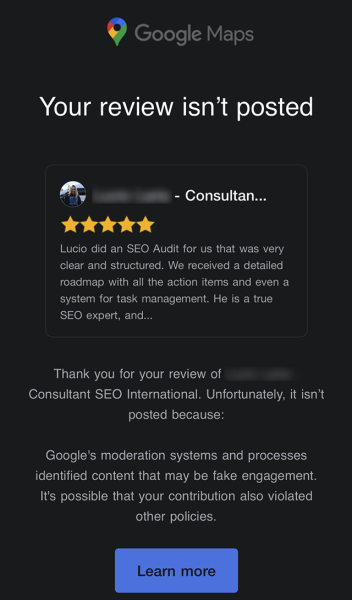 Google Карты начали уведомлять авторов неопубликованных отзывов о причинах их отклонения
Google Карты начали уведомлять авторов неопубликованных отзывов о причинах их отклонения